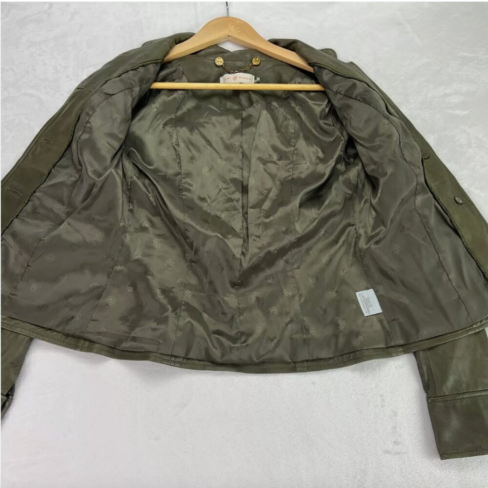Tory Burch Sergeant Pepper Olive Green BUTTER SOFT Leather Military Jacket - Picture 9 of 16